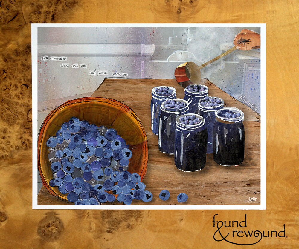 8x10 Art Print of someone making blueberry jam - food - summer - blue - kitchen art - dining room - hostess gift