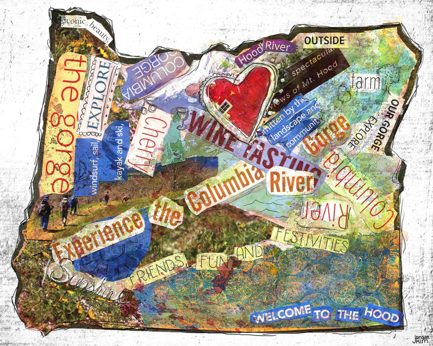 8x10 Art Print of Oregon state - Hood River Oregon Love - Order a Custom Design for Your Home Town! - Great Custom Gift!
