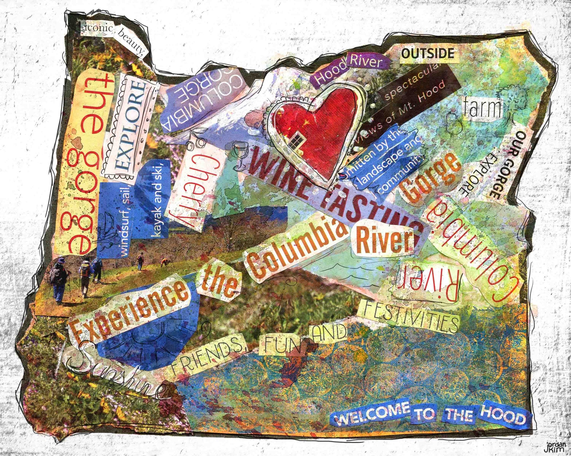 8x10 Art Print of Oregon state - Hood River Oregon Love - Order a Custom Design for Your Home Town! - Great Custom Gift!