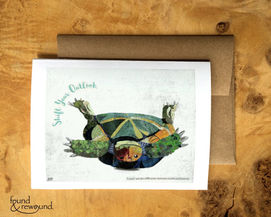 Greeting Card of a Turtle on its Back - Shift Your Outlook - Encouragement - Support - Animals - Blank Inside