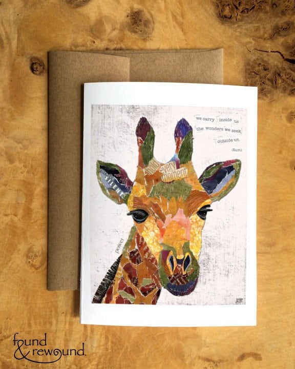 Greeting Card of a Giraffe Collage With Rumi Quote - Inspirational - Baby Shower Card - Gift - Animals - Blank Inside