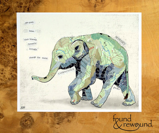 8x10 Art Print of a Baby Elephant Collage with Inspirational Sentiment - Encouragement - Mindfulness - Blank Inside
