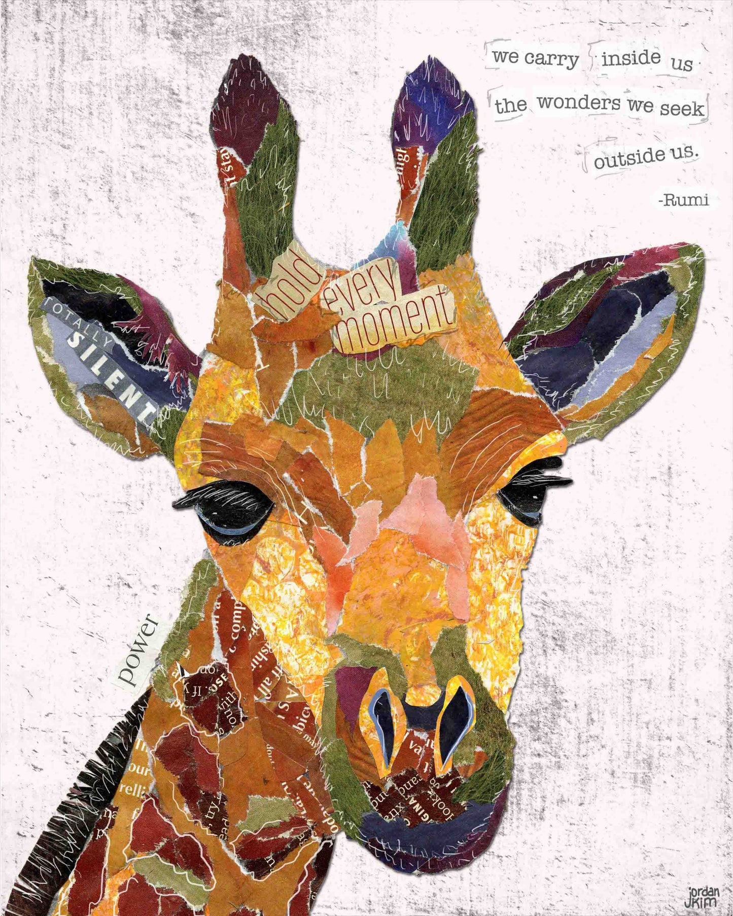 8x10 Art Print of a Giraffe Collage With Rumi Quote - Inspirational - Wonder - Child's Bedroom, Nursery, Animal, Zoo Theme