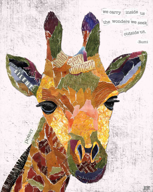 8x10 Art Print of a Giraffe Collage With Rumi Quote - Inspirational - Wonder - Child's Bedroom, Nursery, Animal, Zoo Theme