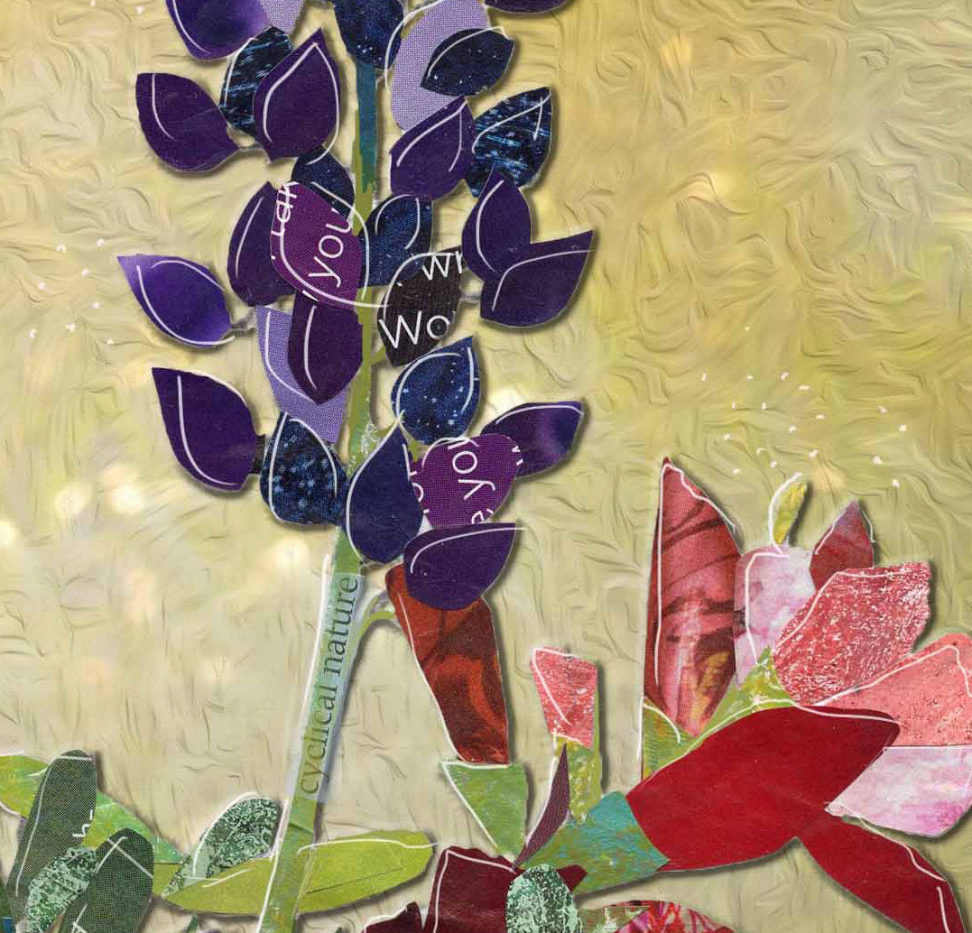 8x10 Art print of a Paper Collage of Lupine and Indian Paintbrush - Inspirational - Wall Art
