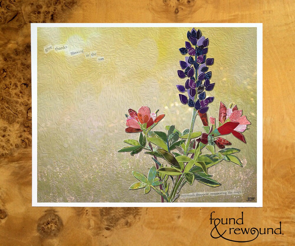 8x10 Art print of a Paper Collage of Lupine and Indian Paintbrush - Inspirational - Wall Art