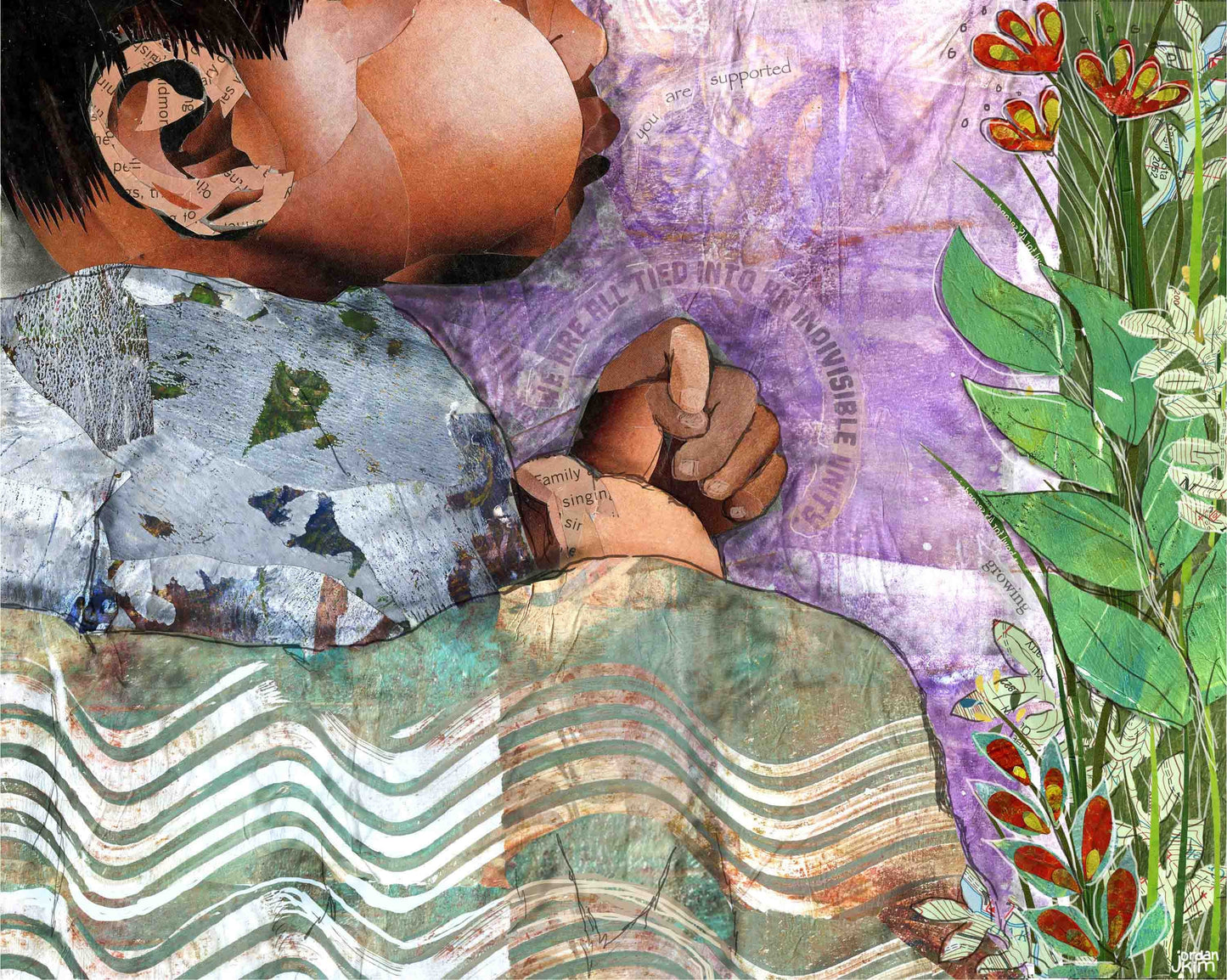 Greeting Card of a Paper Collage of a Baby Asleep in the Grass - Inspirational - Blank Inside - Baby Shower