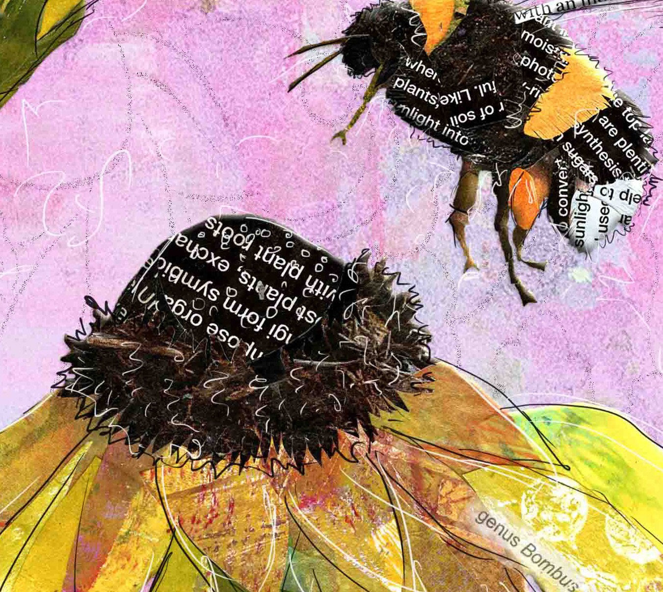 8x10 Art print of a Paper Collage of Bumblebees with the words Better Together - Friendship - Inspirational Wall Art