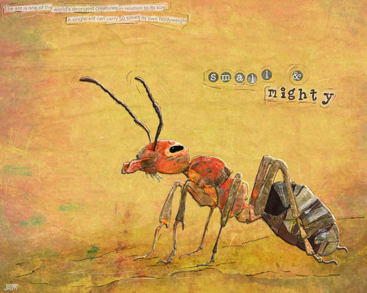 Greeting Card of a Paper Collage of an Ant - Small But Mighty Quote - Inspirational - Blank Inside