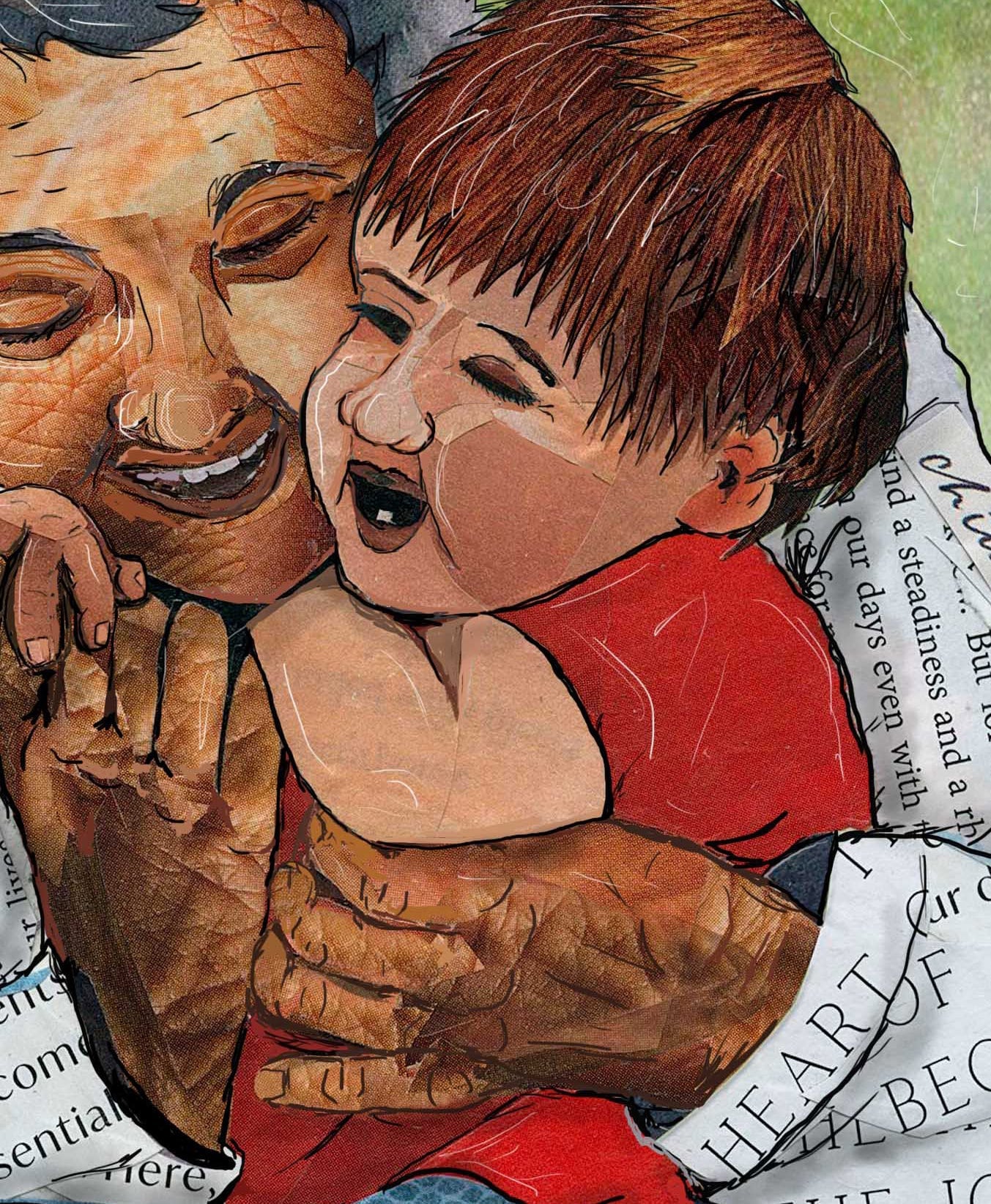 8x10 Art print of a Paper Collage of a grandmother hugging a toddler, love, grandma hug, elderly, pandemic art, connection - Wall Art