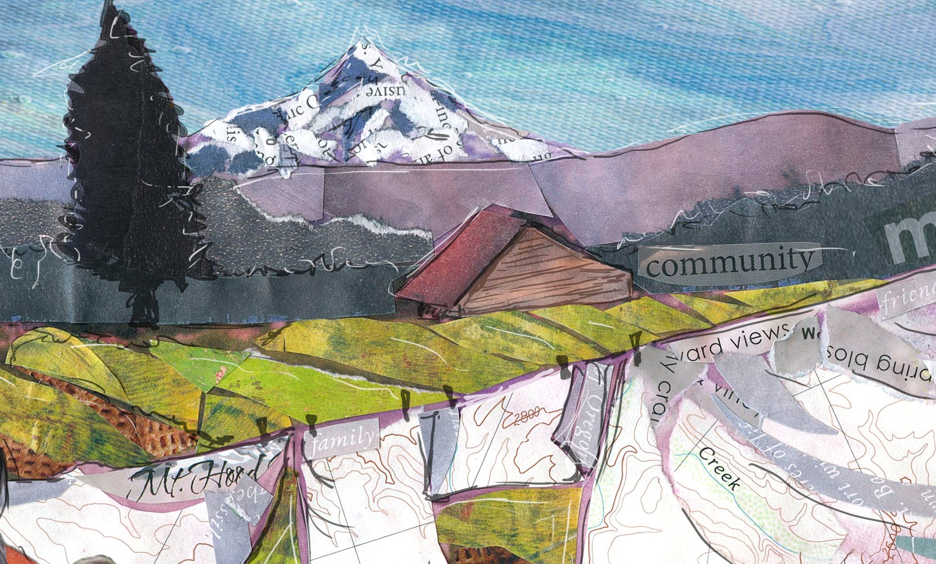 Greeting Card of a woman hanging laundry on a clothesline near Mt. Hood - Order a Custom Design for Your Home Town! - Blank Inside