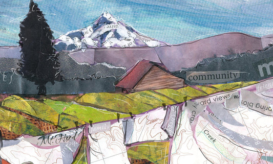 Greeting Card of a woman hanging laundry on a clothesline near Mt. Hood - Order a Custom Design for Your Home Town! - Blank Inside