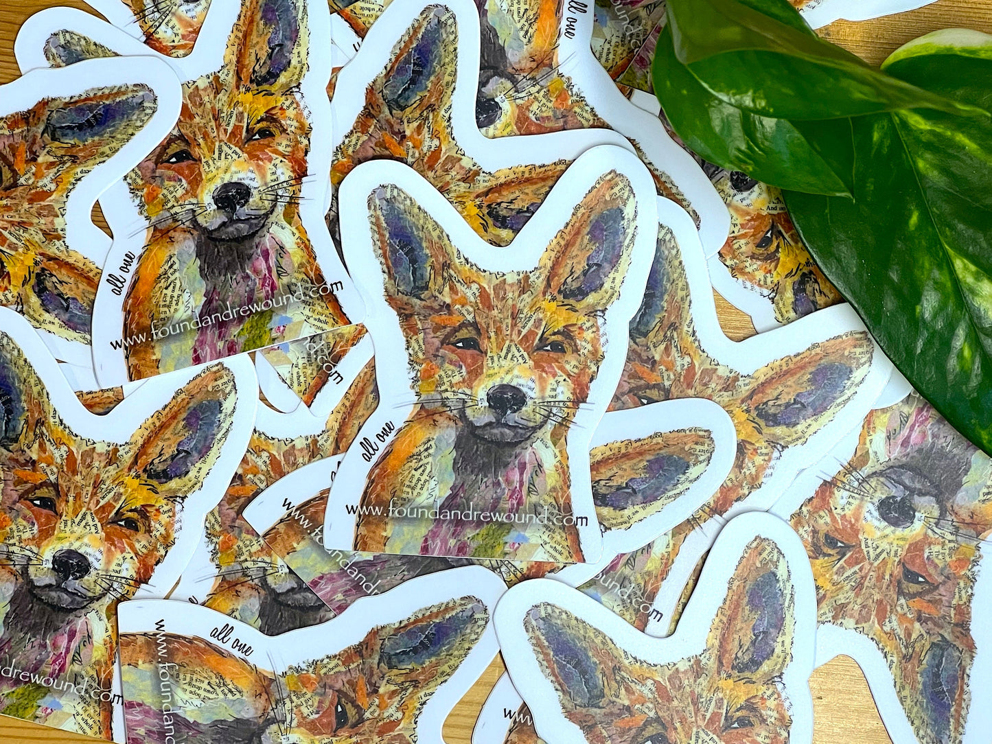 Fox Sticker - 3" x 3" Original MixedMedia Collage - Dye Cut, Vinyl