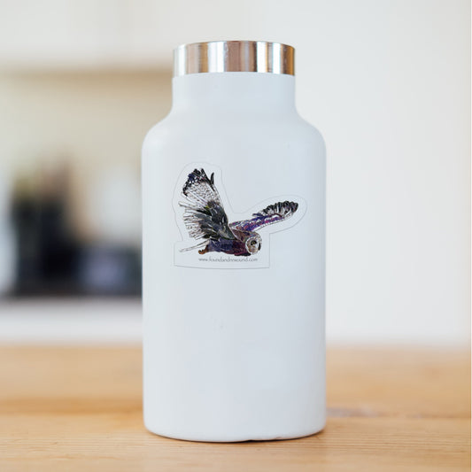 Owl Sticker - 3" x 3" Original MixedMedia Collage - Dye Cut, Vinyl