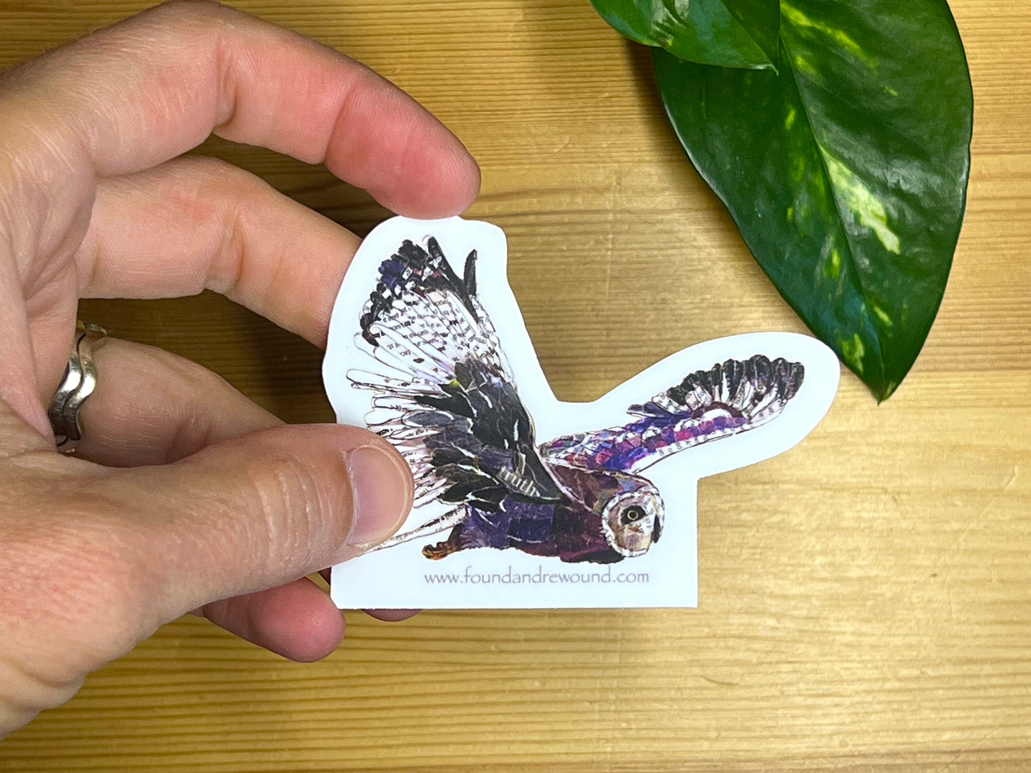 Owl Sticker - 3" x 3" Original MixedMedia Collage - Dye Cut, Vinyl
