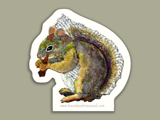 Squirrel Sticker - 3" x 3" Original MixedMedia Collage - Dye Cut, Vinyl