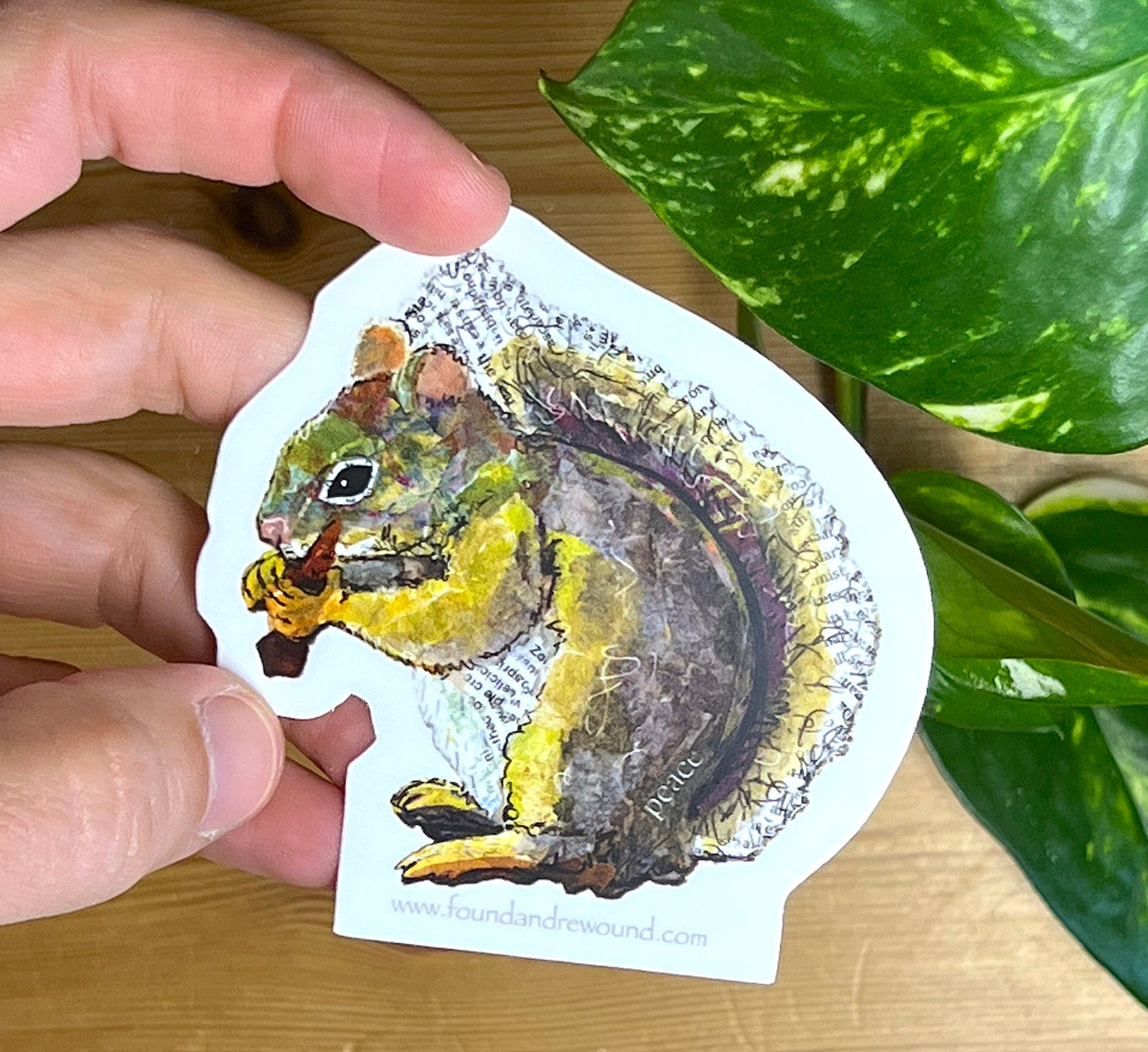 Squirrel Sticker - 3" x 3" Original MixedMedia Collage - Dye Cut, Vinyl