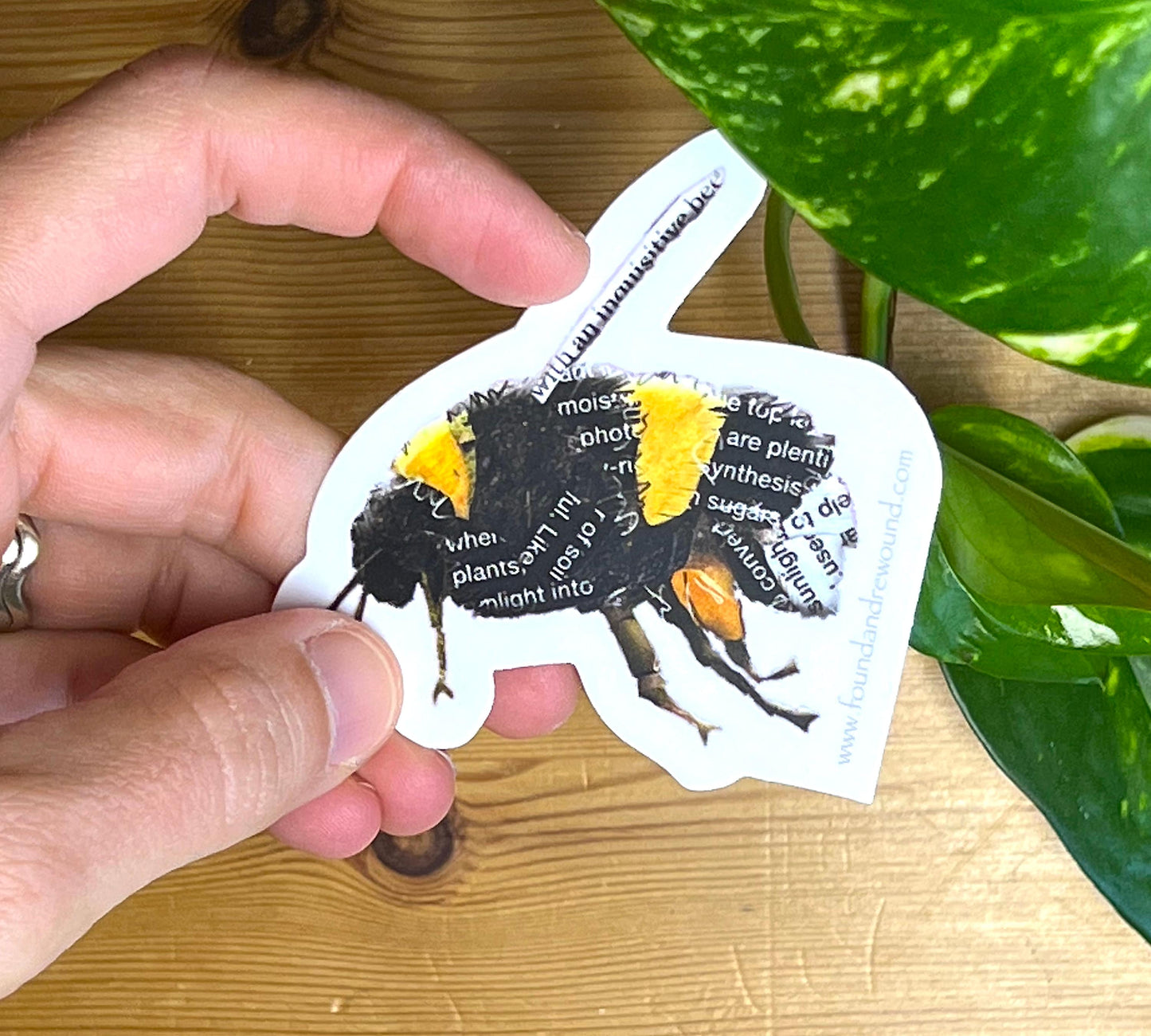 Bumblebee Sticker - 3" x 3" Original MixedMedia Collage - Dye Cut, Vinyl