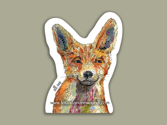 Fox Sticker - 3" x 3" Original MixedMedia Collage - Dye Cut, Vinyl