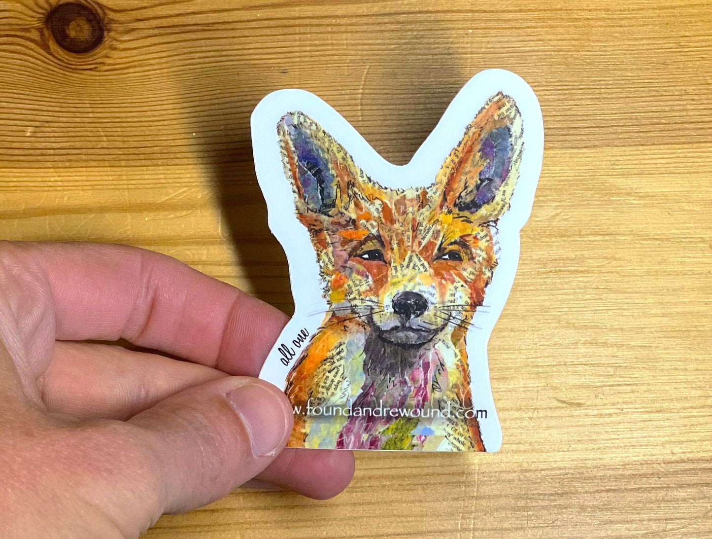 Fox Sticker - 3" x 3" Original MixedMedia Collage - Dye Cut, Vinyl