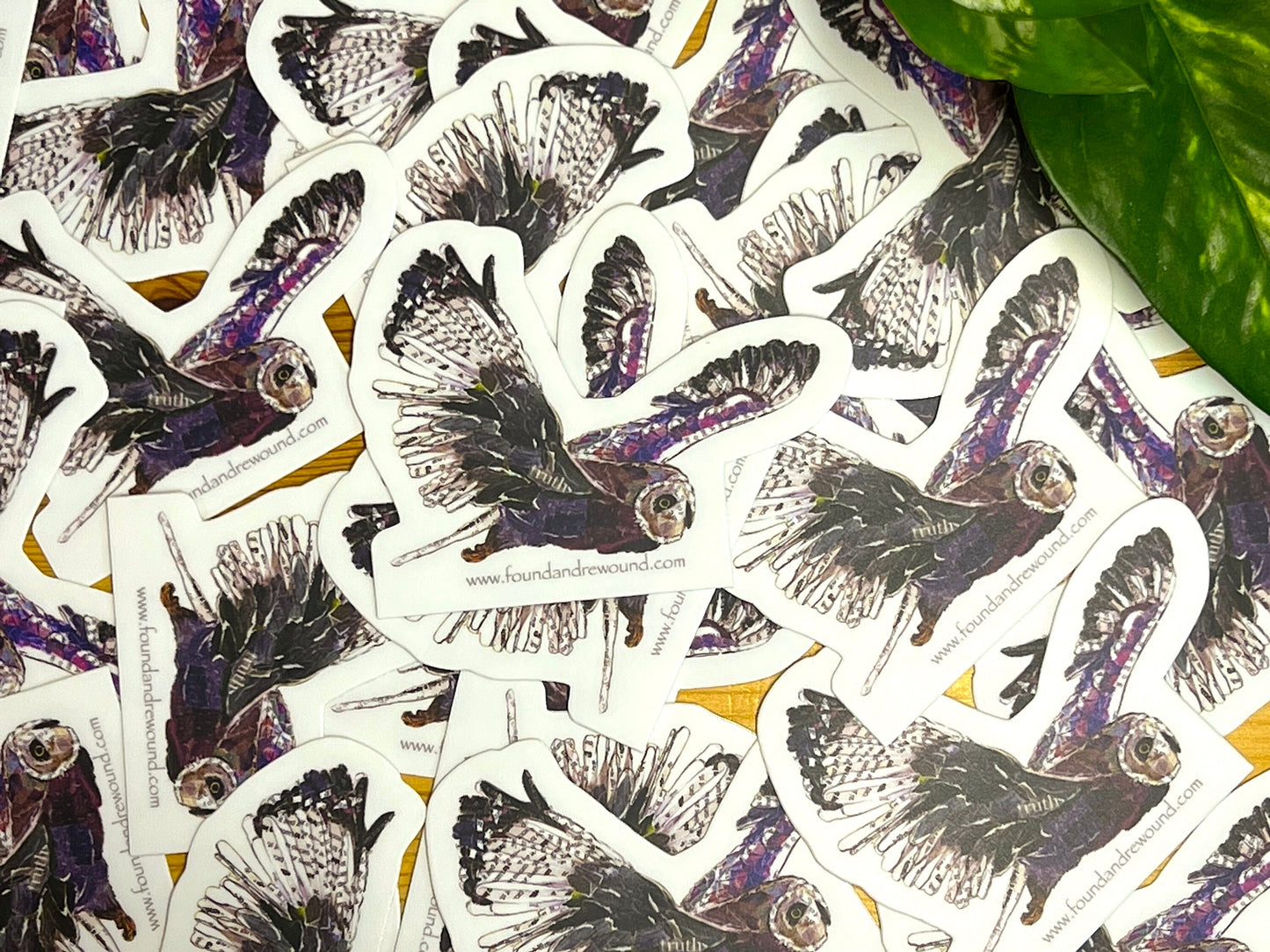 Owl Sticker - 3" x 3" Original MixedMedia Collage - Dye Cut, Vinyl