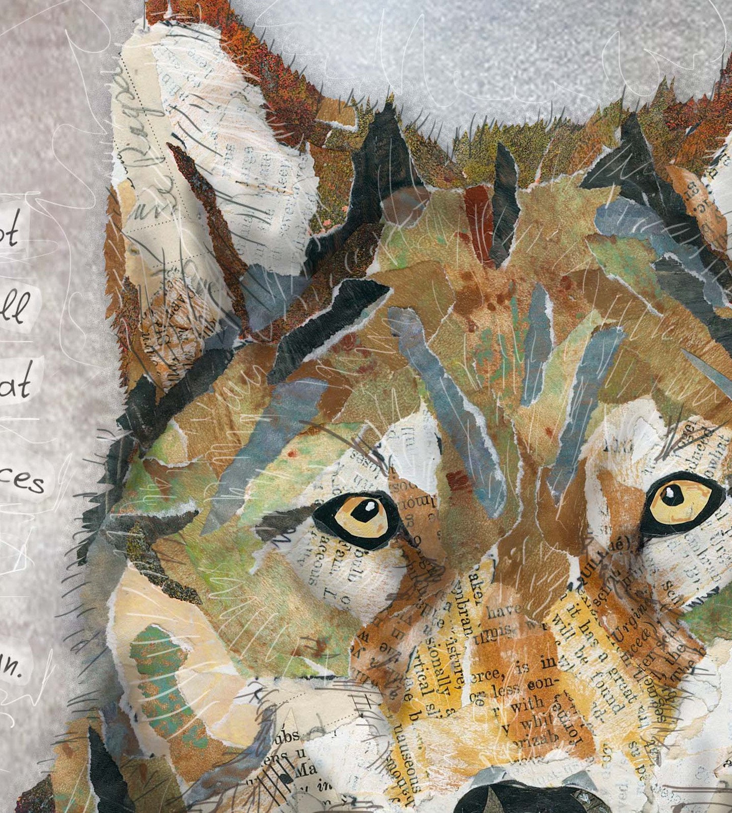 Greeting Card of mixed media collage of a wolf with inspirational quote saying "Not all great voices are human" - Blank Inside