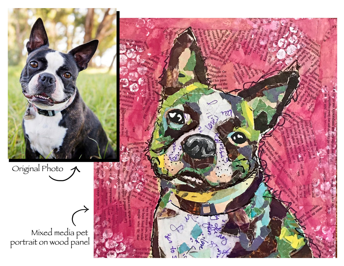 Custom Pet Portrait done in Mixed Media Collage - Pet Lover Gift, Unique, Memory, Dog, Cat, Pets