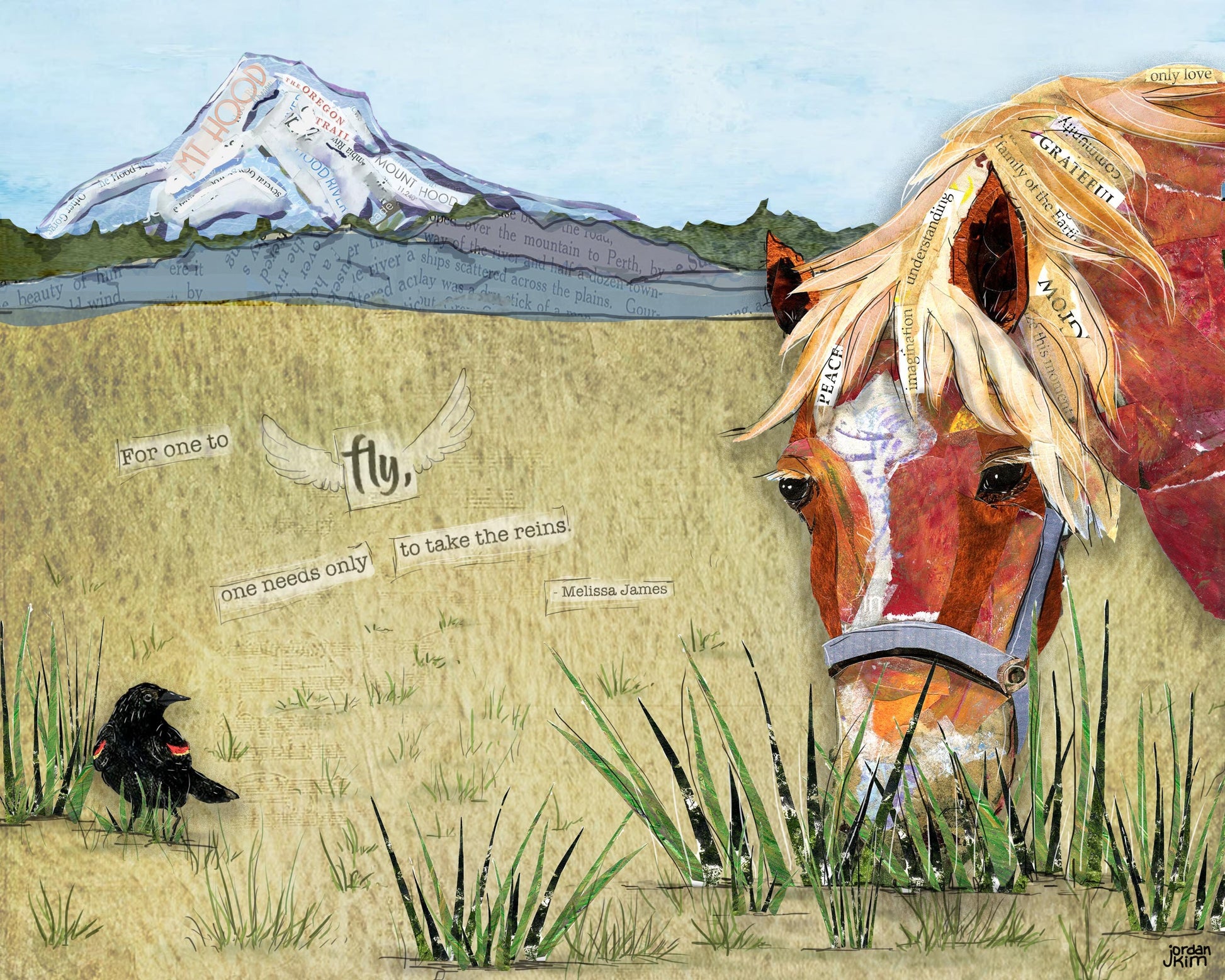 8x10 Art Print - Hood Horse - Mixed Media Collage