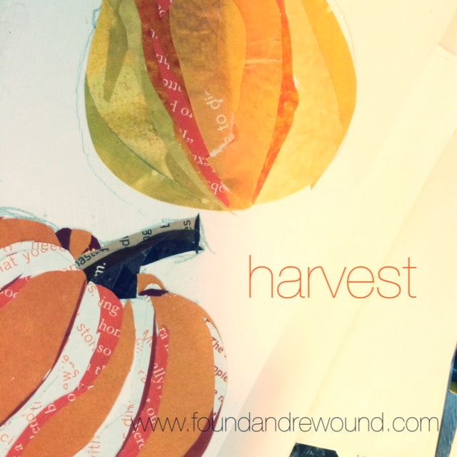 Jordan Kim mixed media paper collage art harvest pumpkin process pic