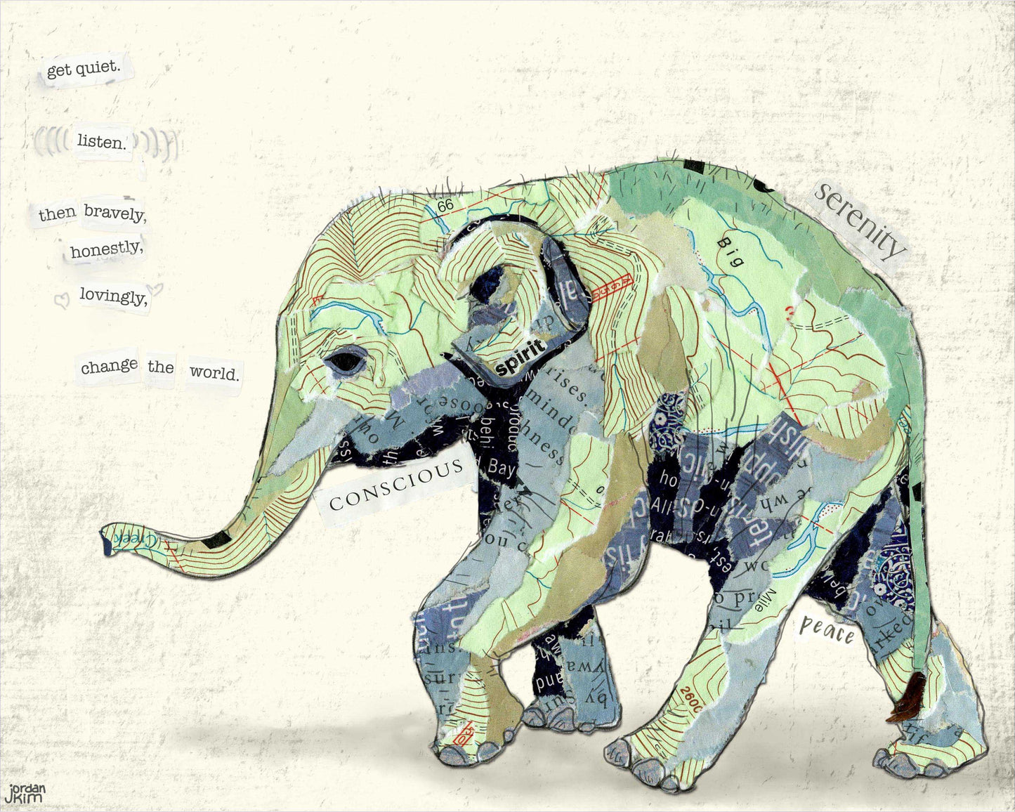 Blank Greeting Card - Elephant - Mixed Media Collage