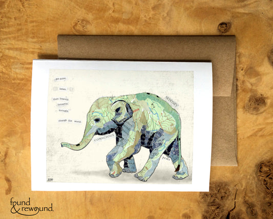 Blank Greeting Card - Elephant - Mixed Media Collage