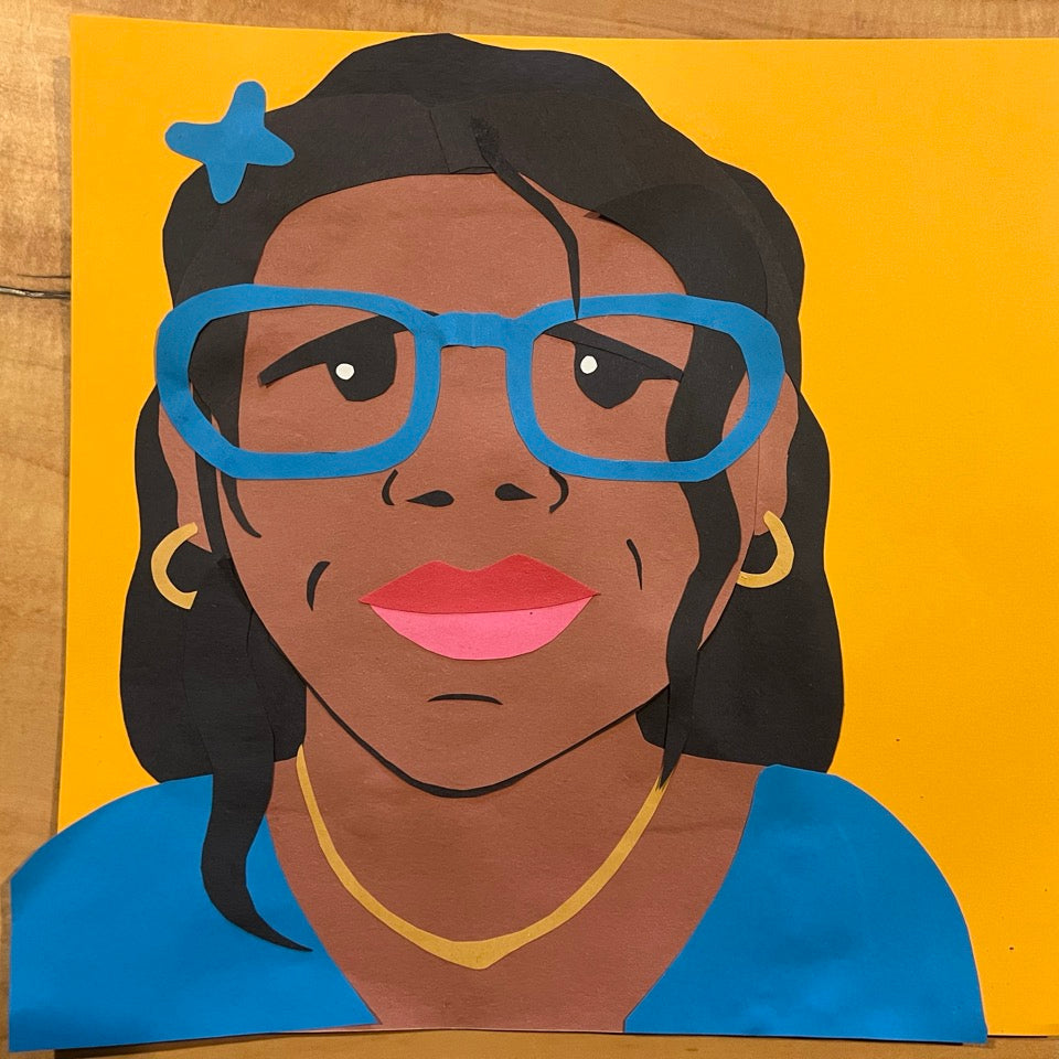 Illustration of a woman with blue glasses and a yellow background