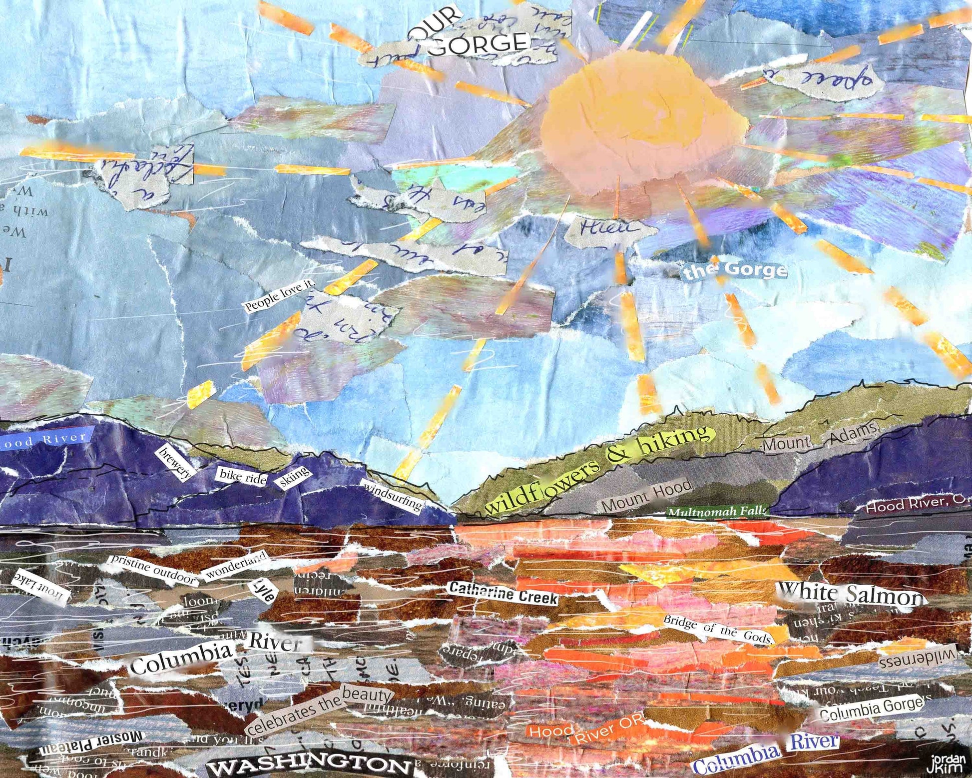 8x10 Art Print - Columbia River Gorge - Mixed Media Collage