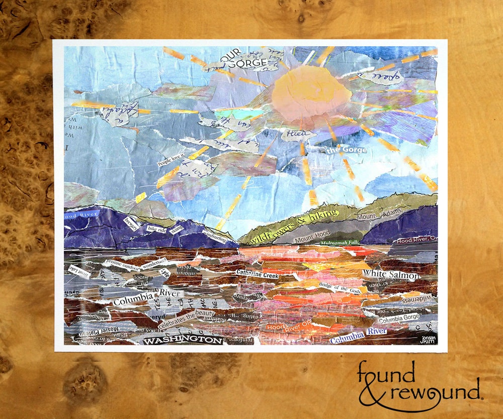 8x10 Art Print - Columbia River Gorge - Mixed Media Collage