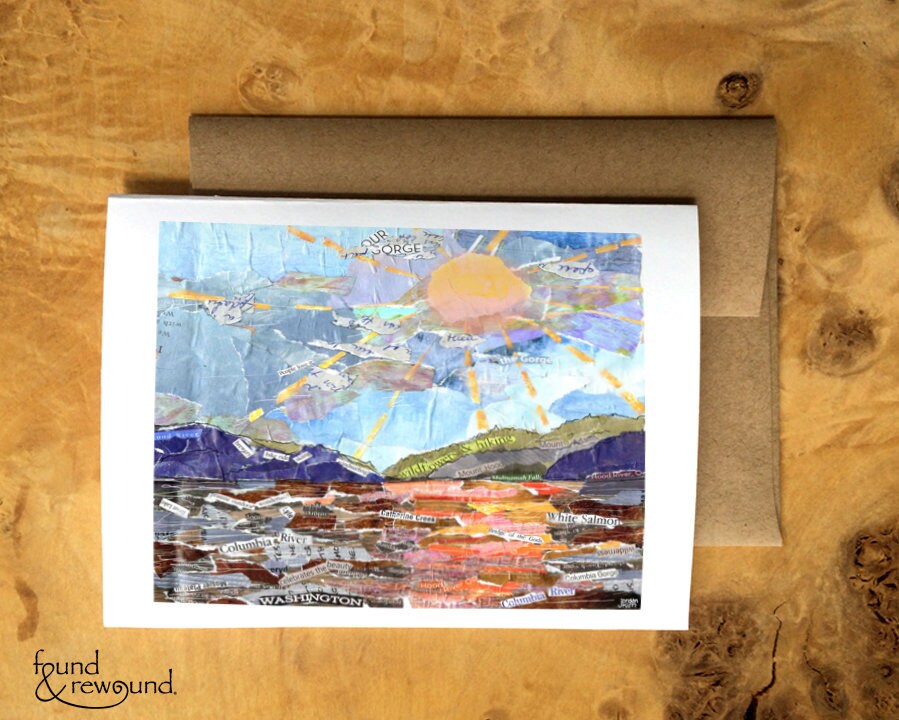 Blank Greeting Card - Columbia River Gorge - Mixed Media Collage