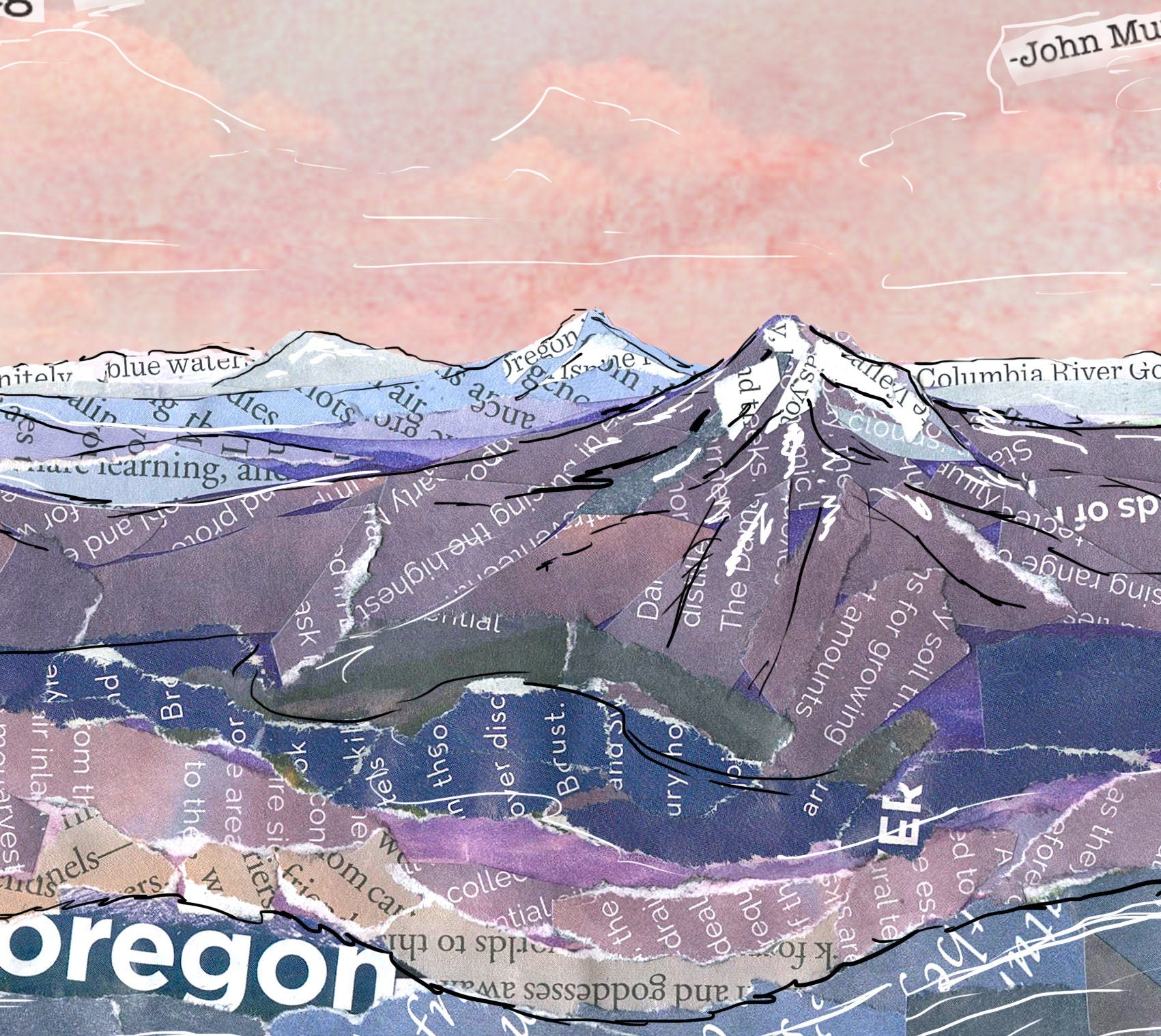 8x10 Art Print - Oregon Cascades - Mixed Media Collage