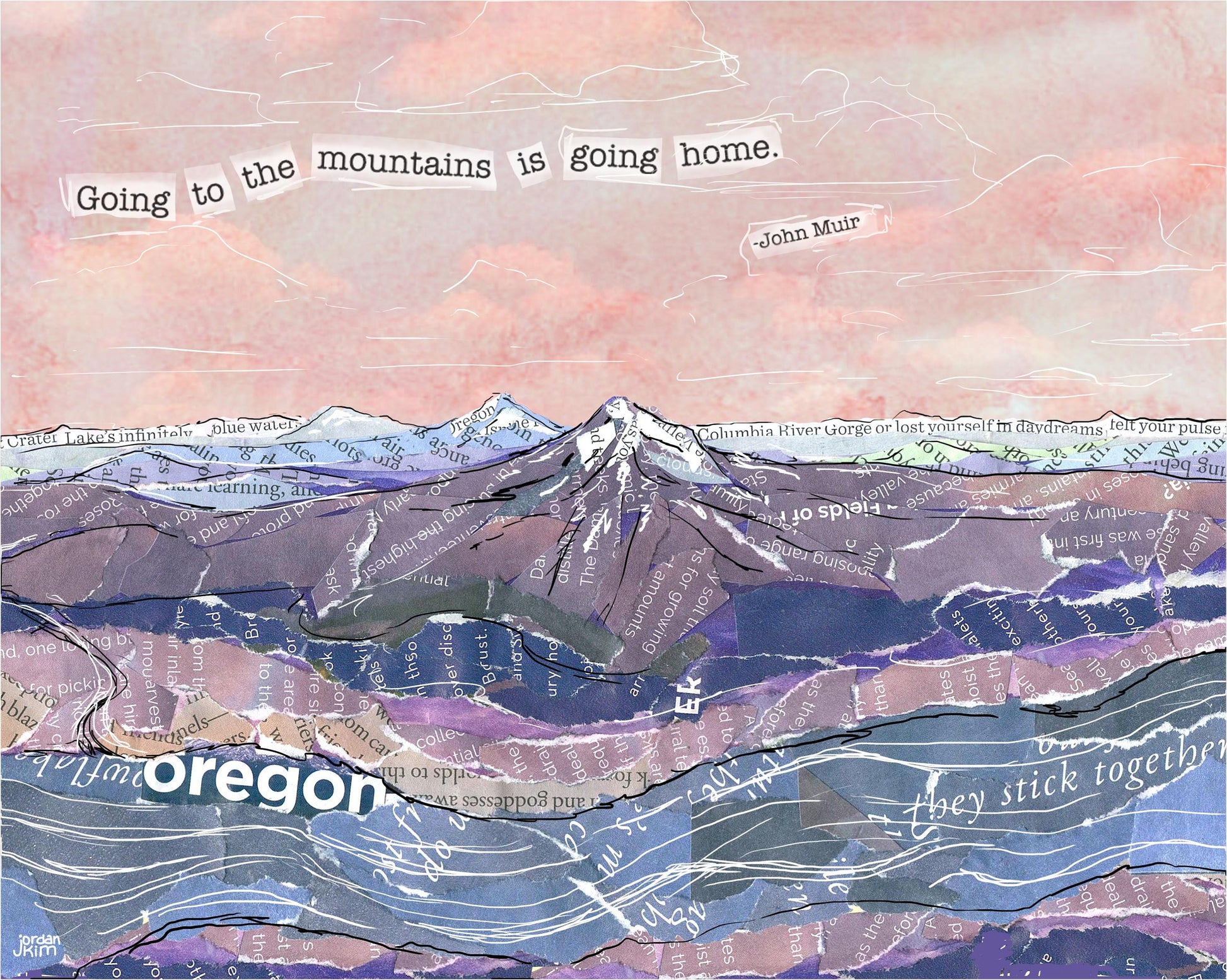 8x10 Art Print - Oregon Cascades - Mixed Media Collage