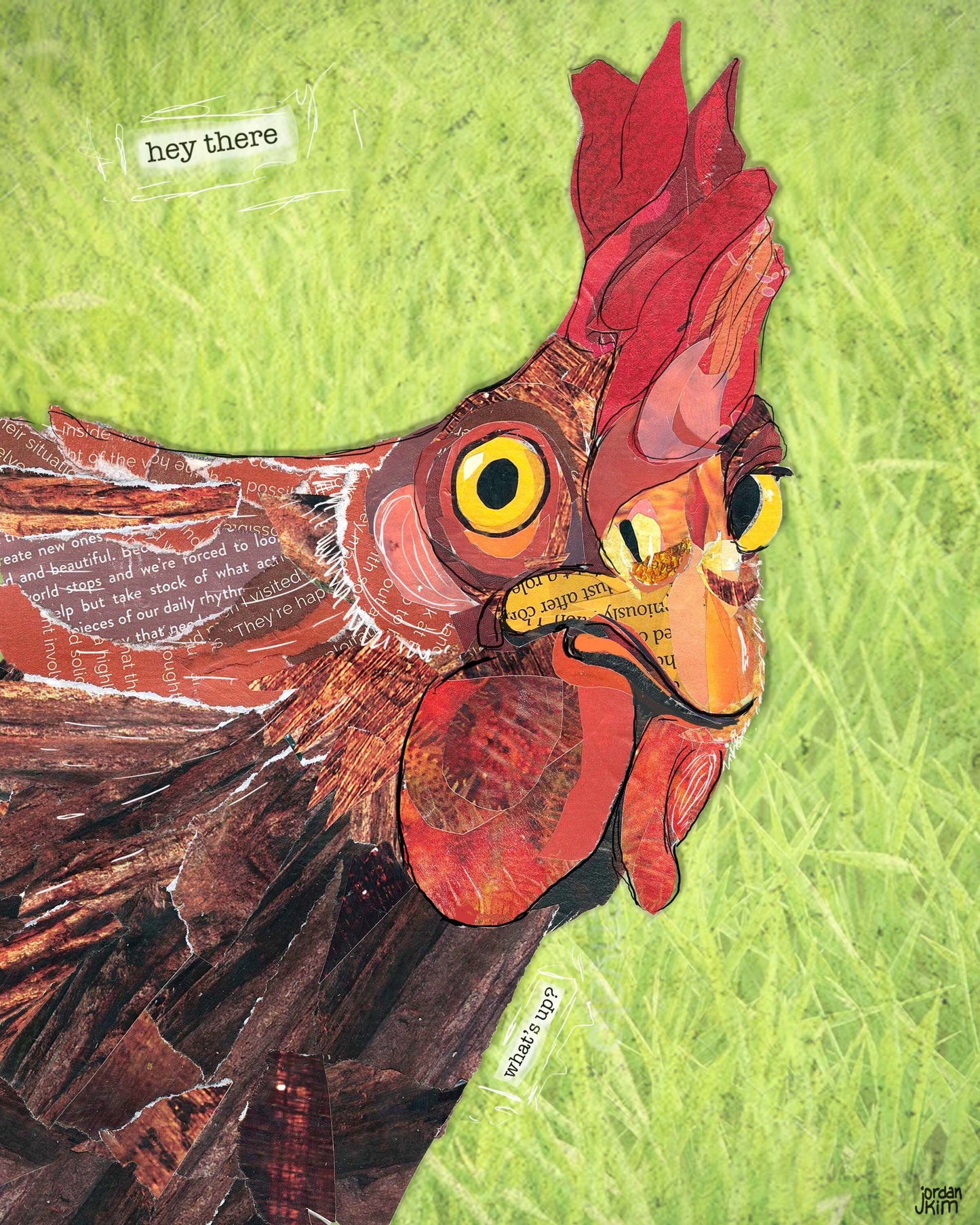 Blank Greeting Card - Chicken - Mixed Media Collage