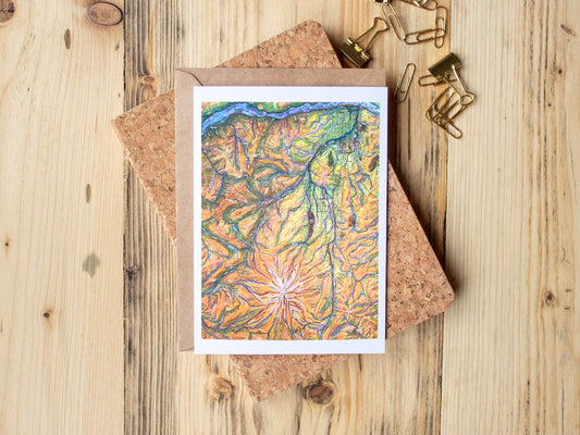 Blank Greeting Card - Hood River Valley Topo Map - Mixed Media Collage