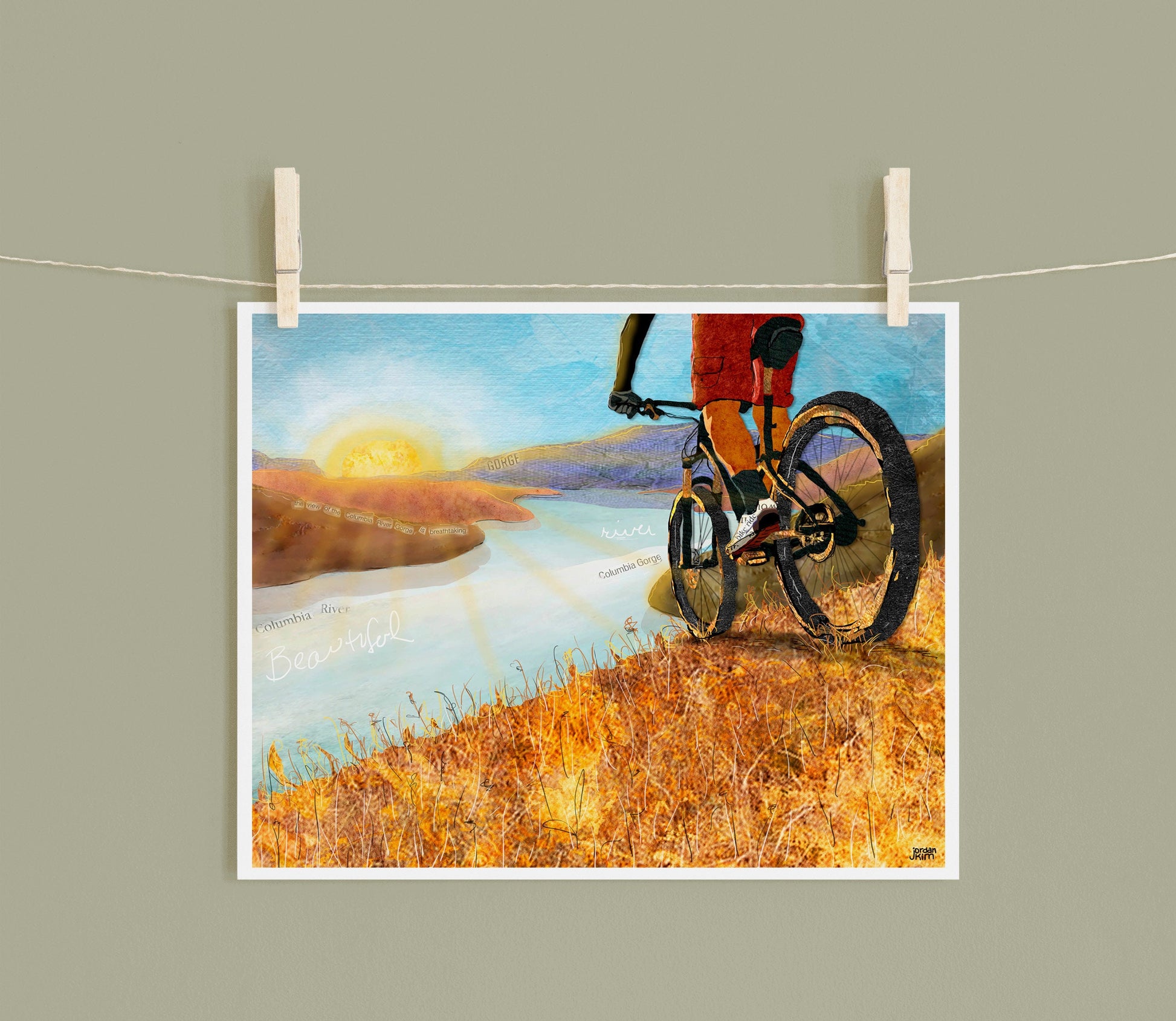 8x10 Art Print - Mountain Biking - Mixed Media Collage