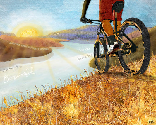 Blank Greeting Card - Mountain Biker - Mixed Media Collage