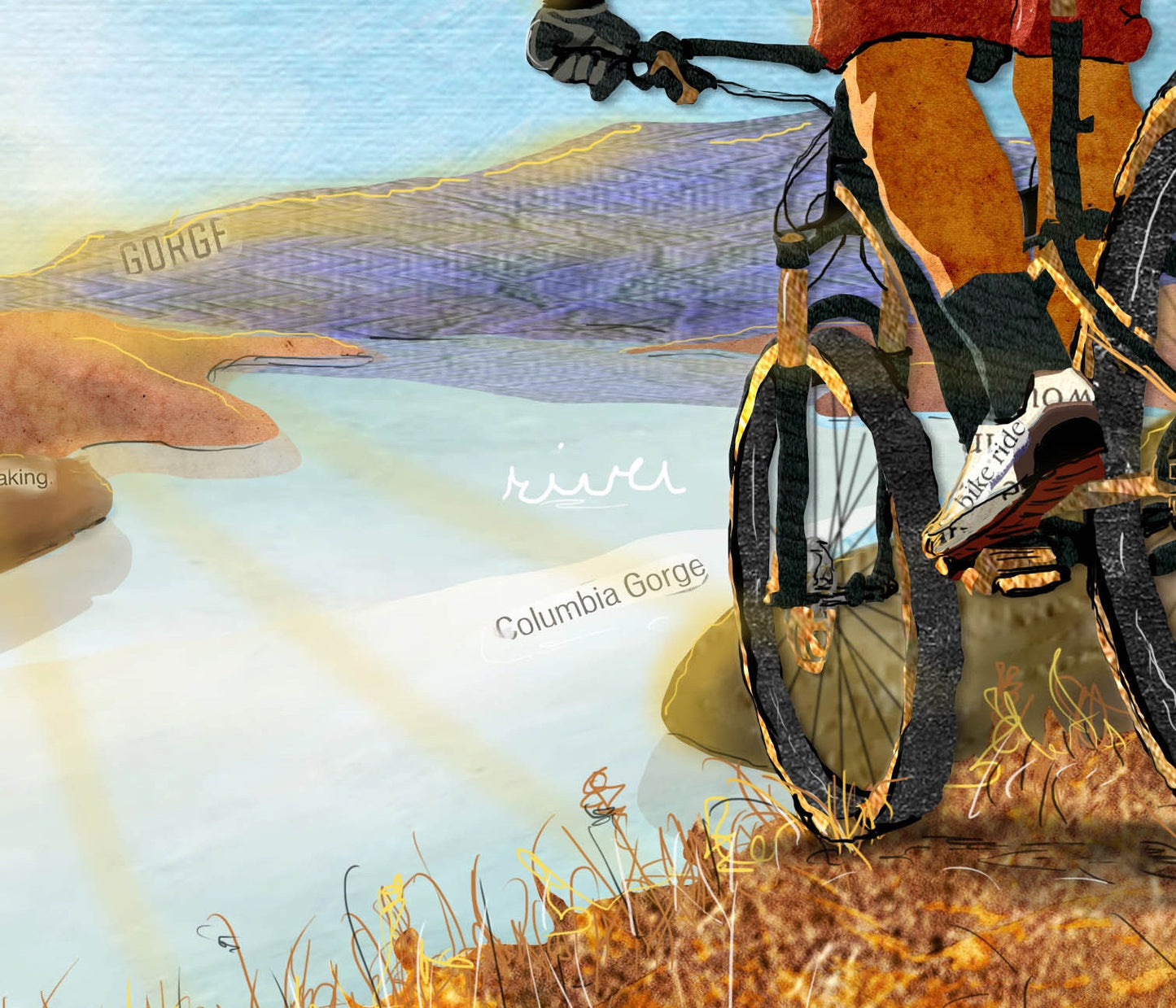 8x10 Art Print - Mountain Biking - Mixed Media Collage