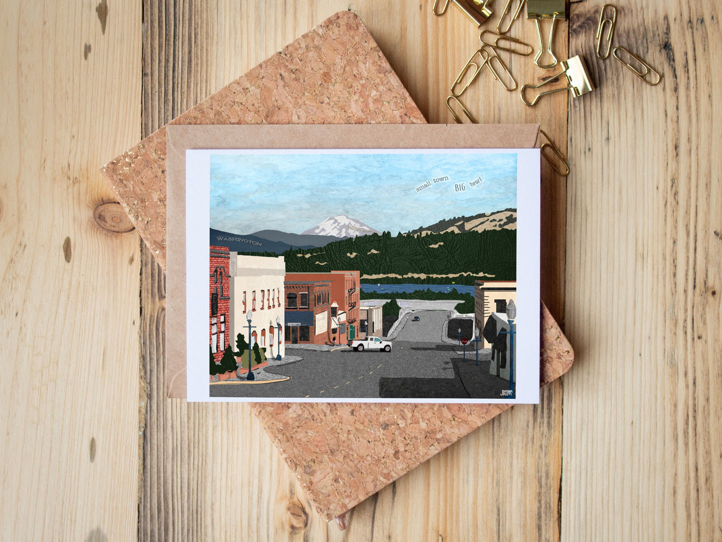 Blank Greeting Card - Downtown Hood River - Mixed Media Collage