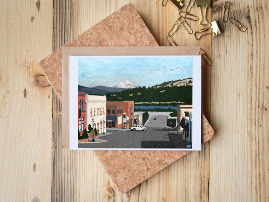 Blank Greeting Card - Downtown Hood River - Mixed Media Collage