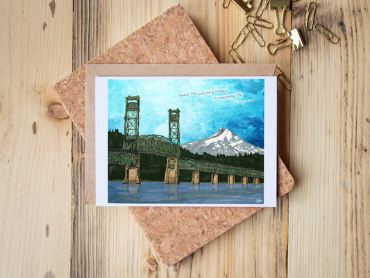 Blank Greeting Card - Hood River Bridge - Mixed Media Collage