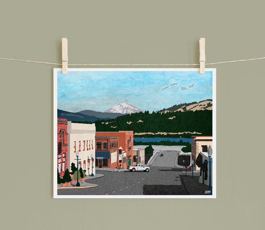 8x10 Art Print - Downtown Hood River - Mixed Media Collage