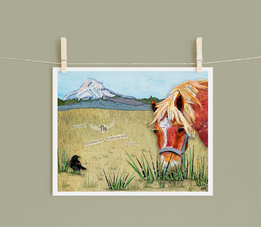 8x10 Art Print - Hood Horse - Mixed Media Collage