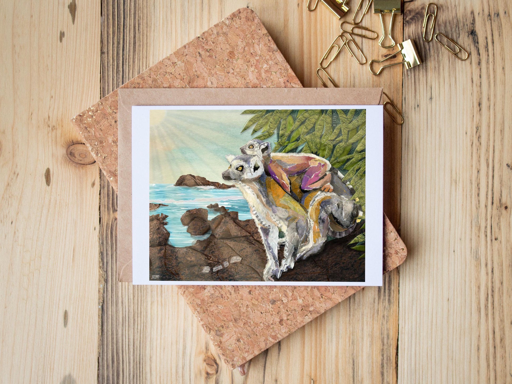 Lemur Mother Greeting Card – Female-Led Animal Art – Mother & Baby Lemur – 5x7 Nature Card by Jordan Kim