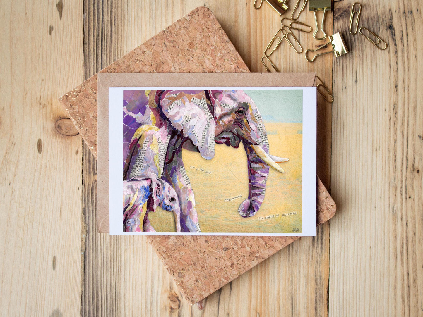 Elephant Mother & Baby Greeting Card – Wisdom + Memory – Matriarchal Herd – 5x7 Blank Card