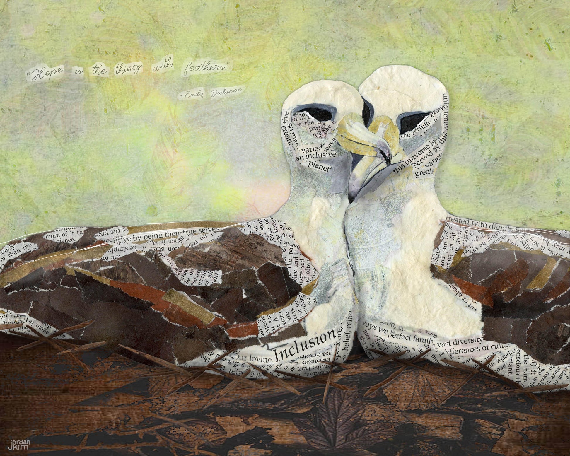 Laysan Albatross Art Print – 8x10 Mixed Media Collage – Queer Female Pair Birds by Jordan Kim